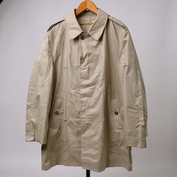 London Fog Mens Trench Coat 44L Beige Cotton Blend Button-Up Long Jacket - Picture 1 of 6